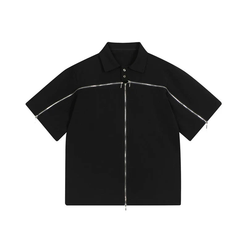 Zipper Design Oversize Short Sleeve Polo Shirt