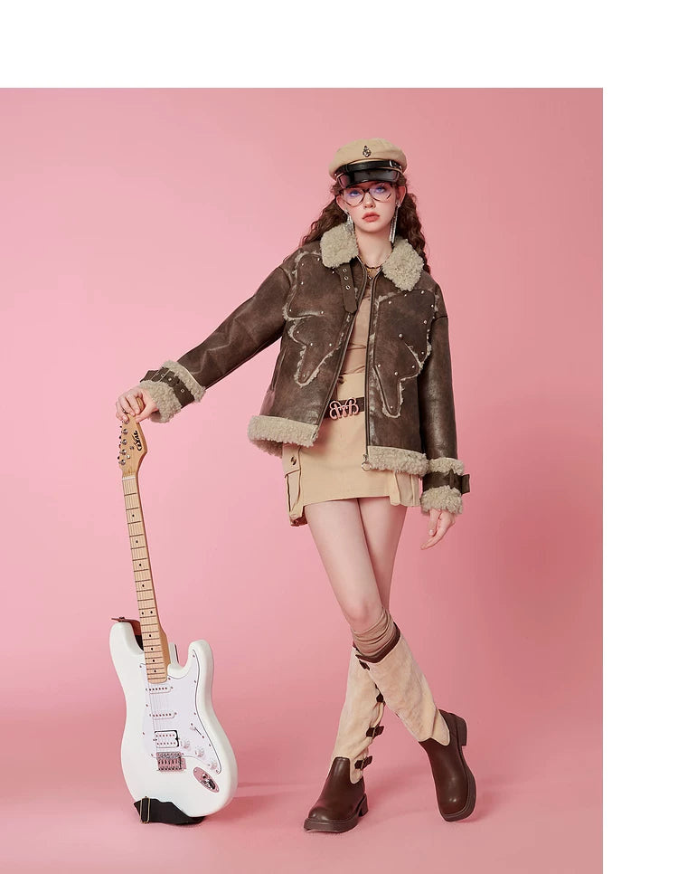 Fake Shearling Thick PU Leather Jacket