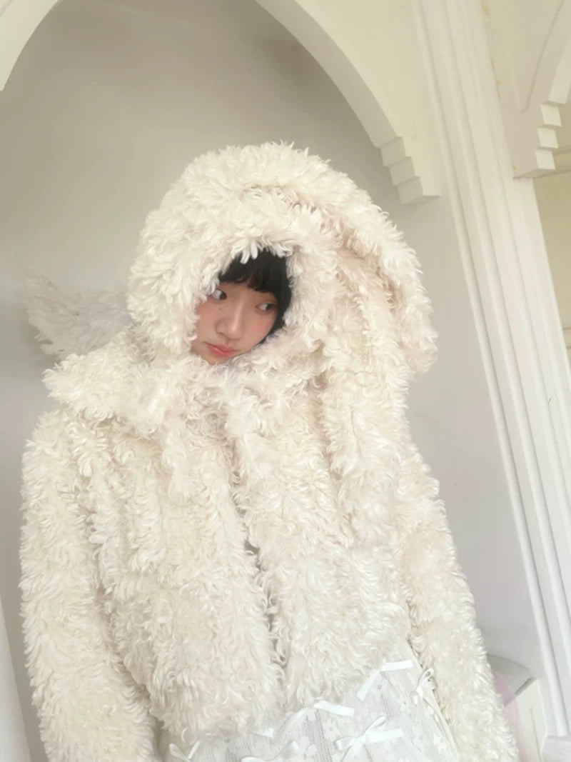 Fake Fur Bow Tie Plush Jacket