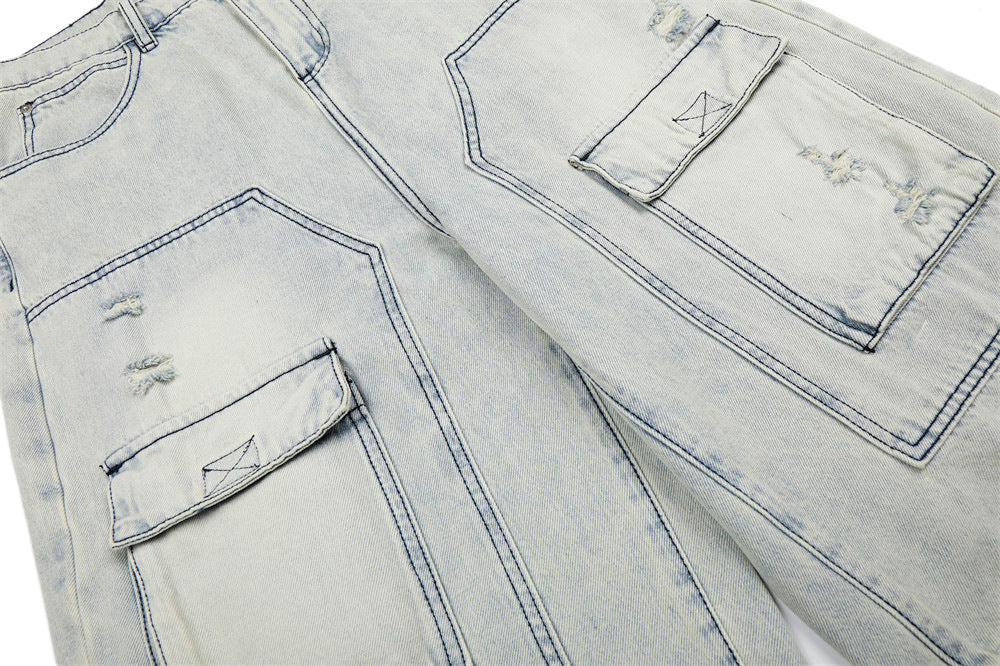Acid-Washed Wide-Leg Cargo Shorts