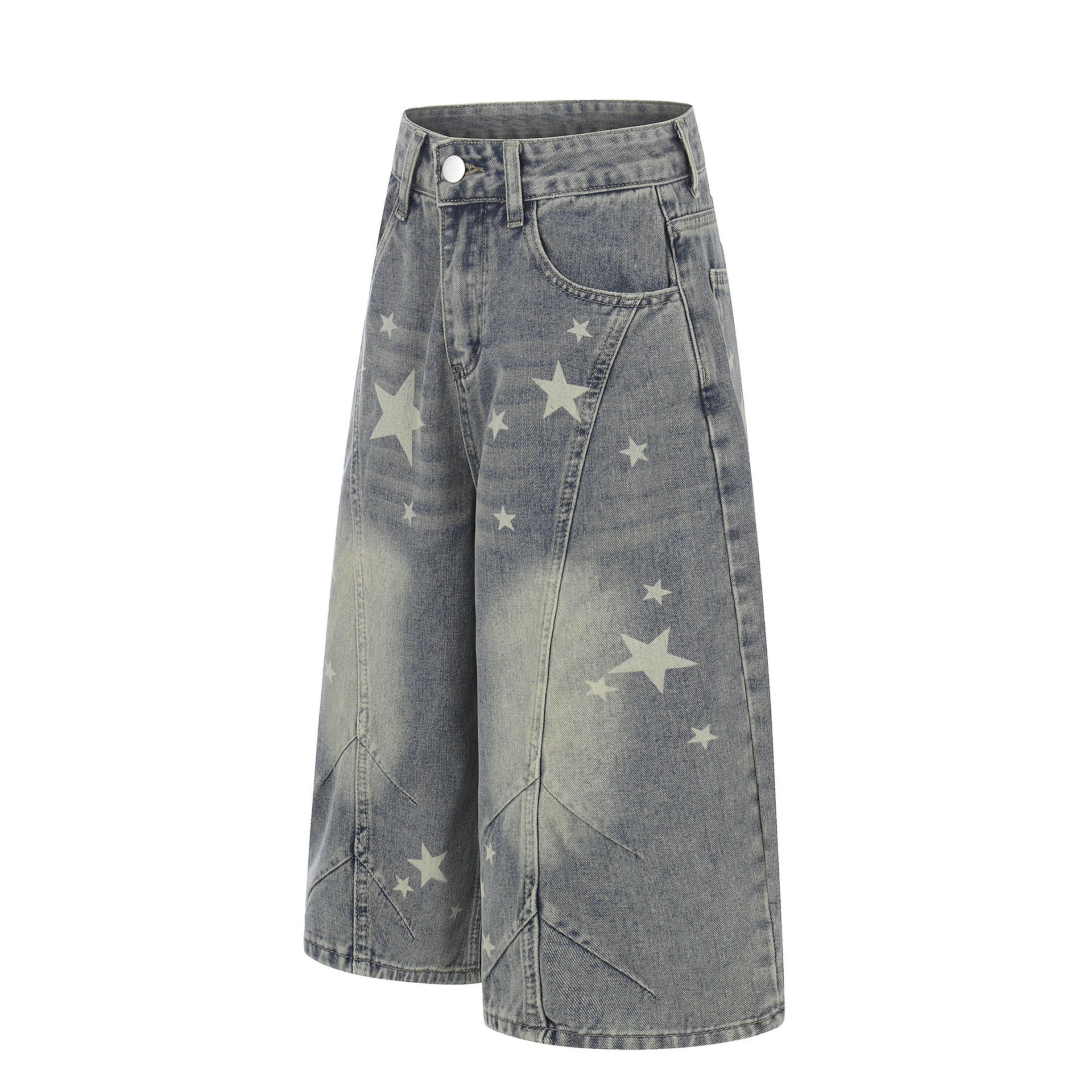 Curved Star Wide Leg Denim Short Pants