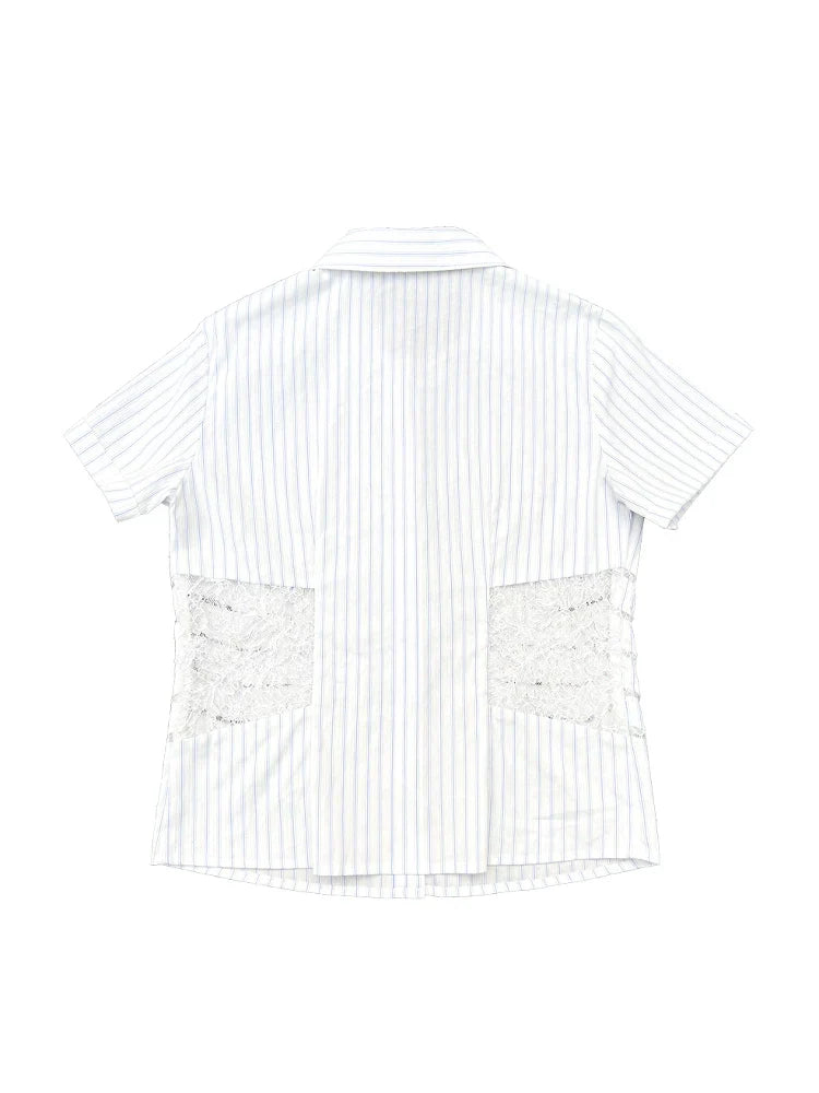 Lace Dagger Patchwork Print Short Sleeve Shirt