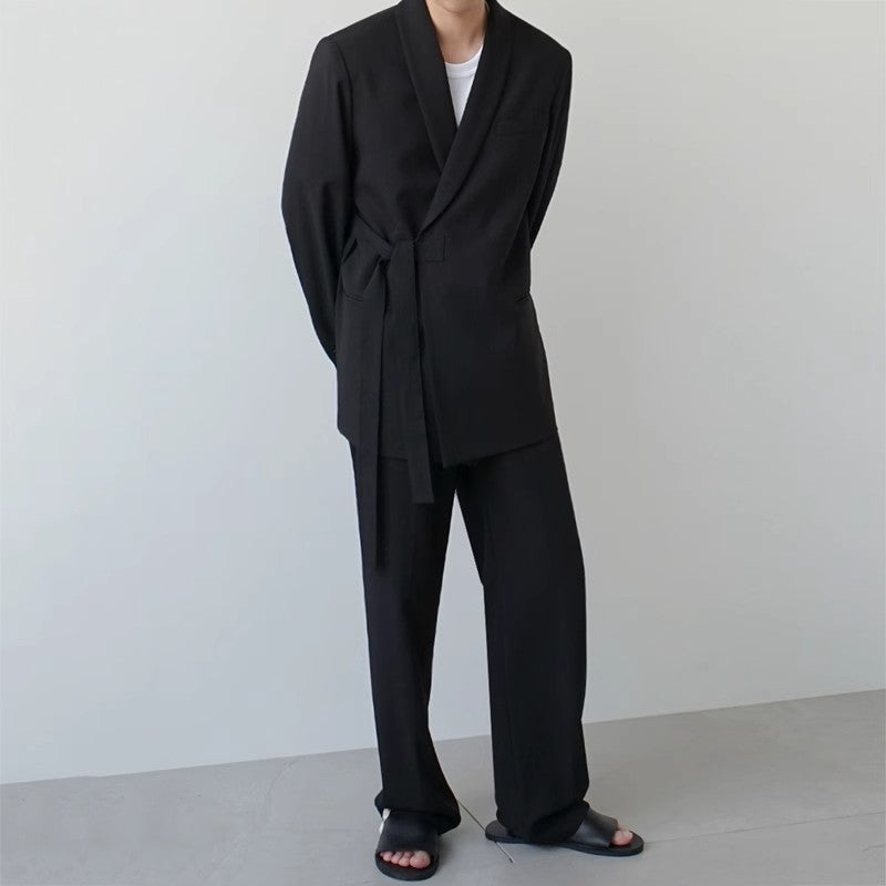 Oversize Belted Tailored Jacket & Wide-Leg Trousers Setup
