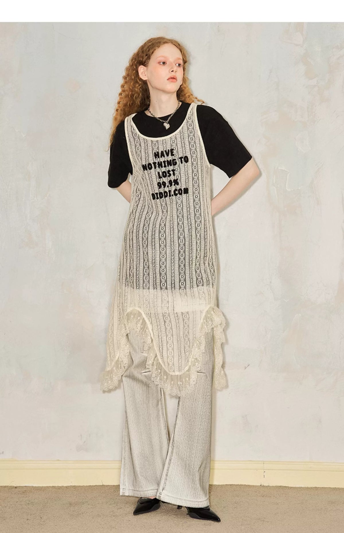 Embroidery Hollow Lace Tank Top Dress