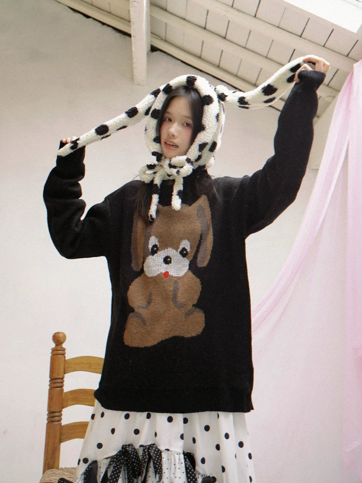 Dog Graphic Design Oversize Knit Sweater