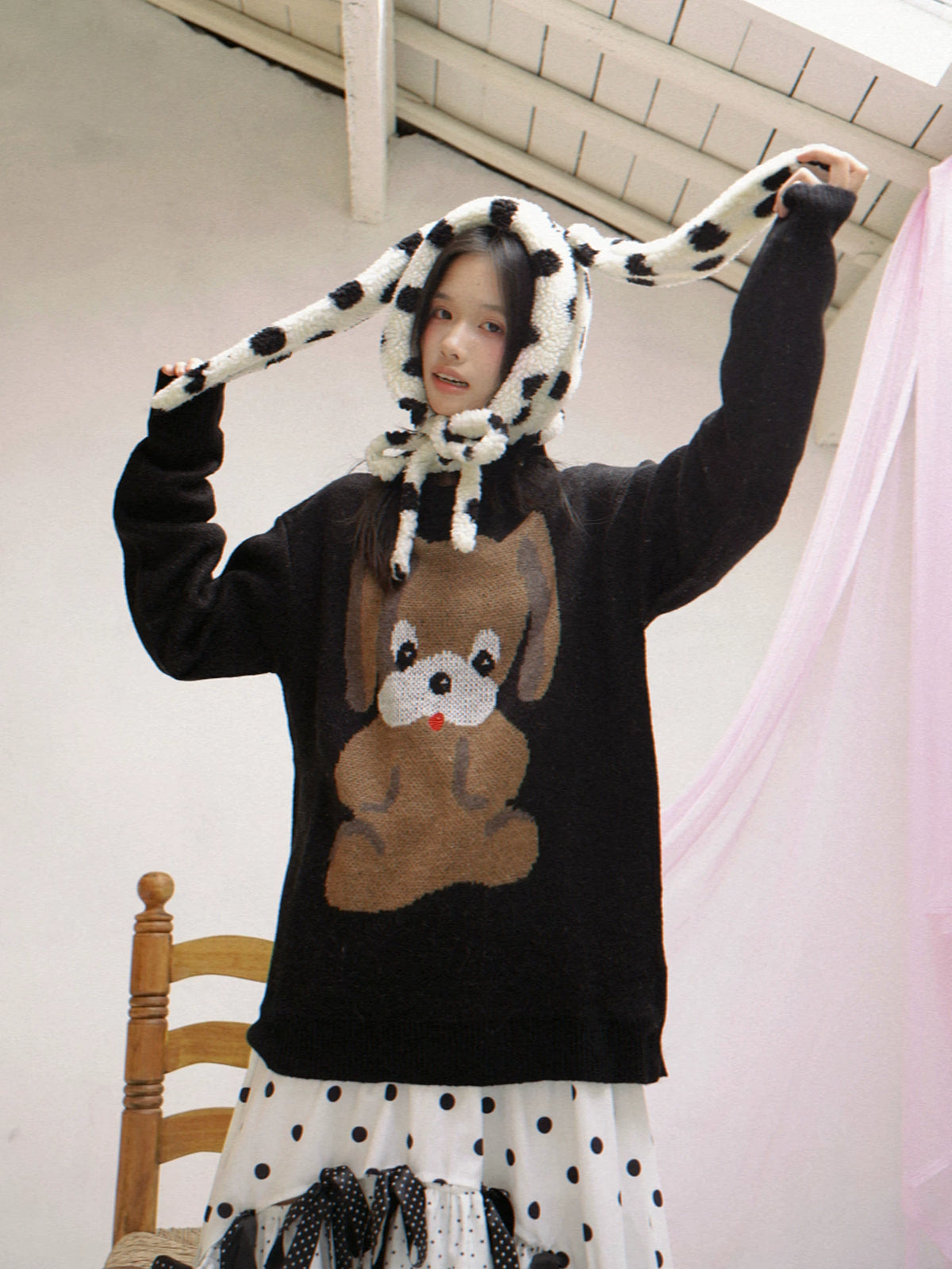 Dog Graphic Design Oversize Knit Sweater