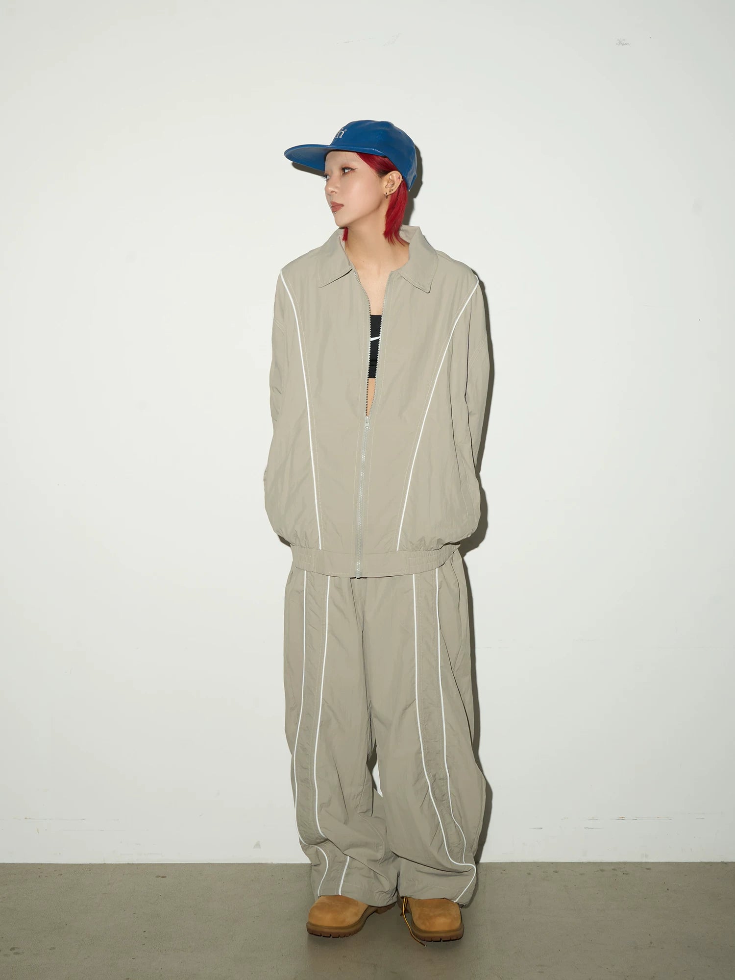 Line Detail Lightweight Quick-Dry Oversize Jacket & Wide Leg Pants Setup