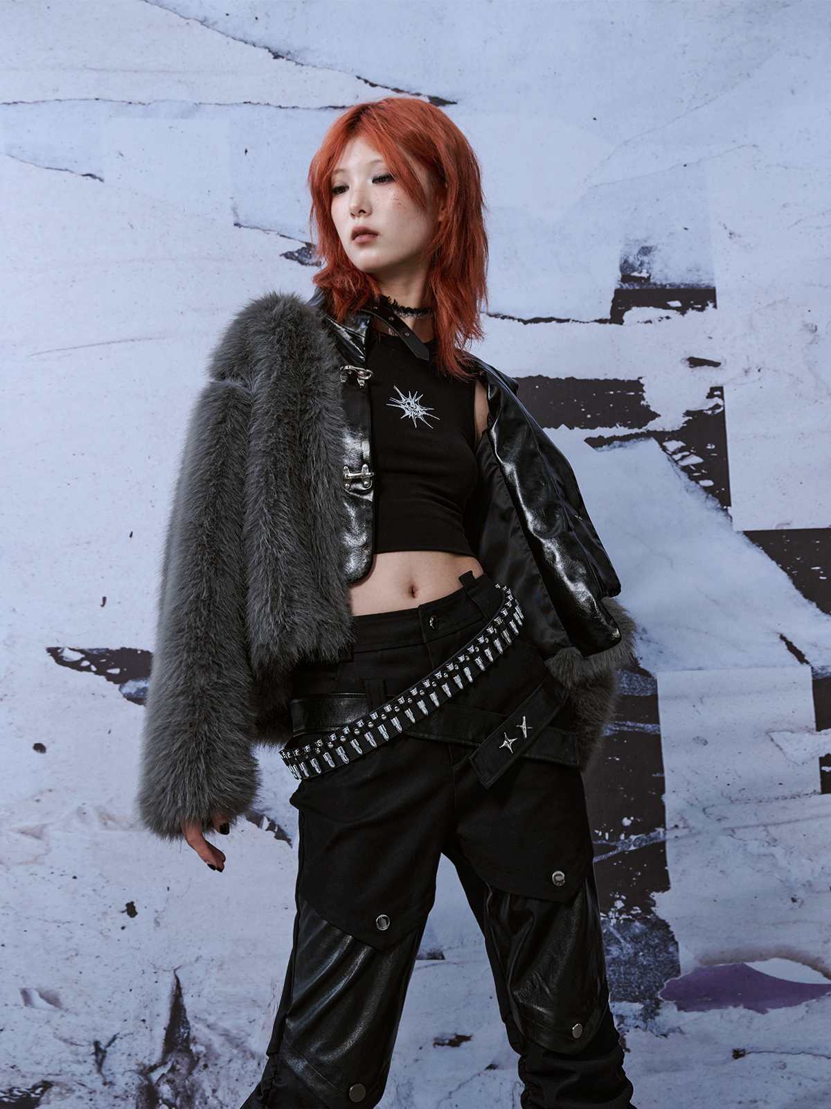 Patchwork Fuzzy Short Fur Jacket