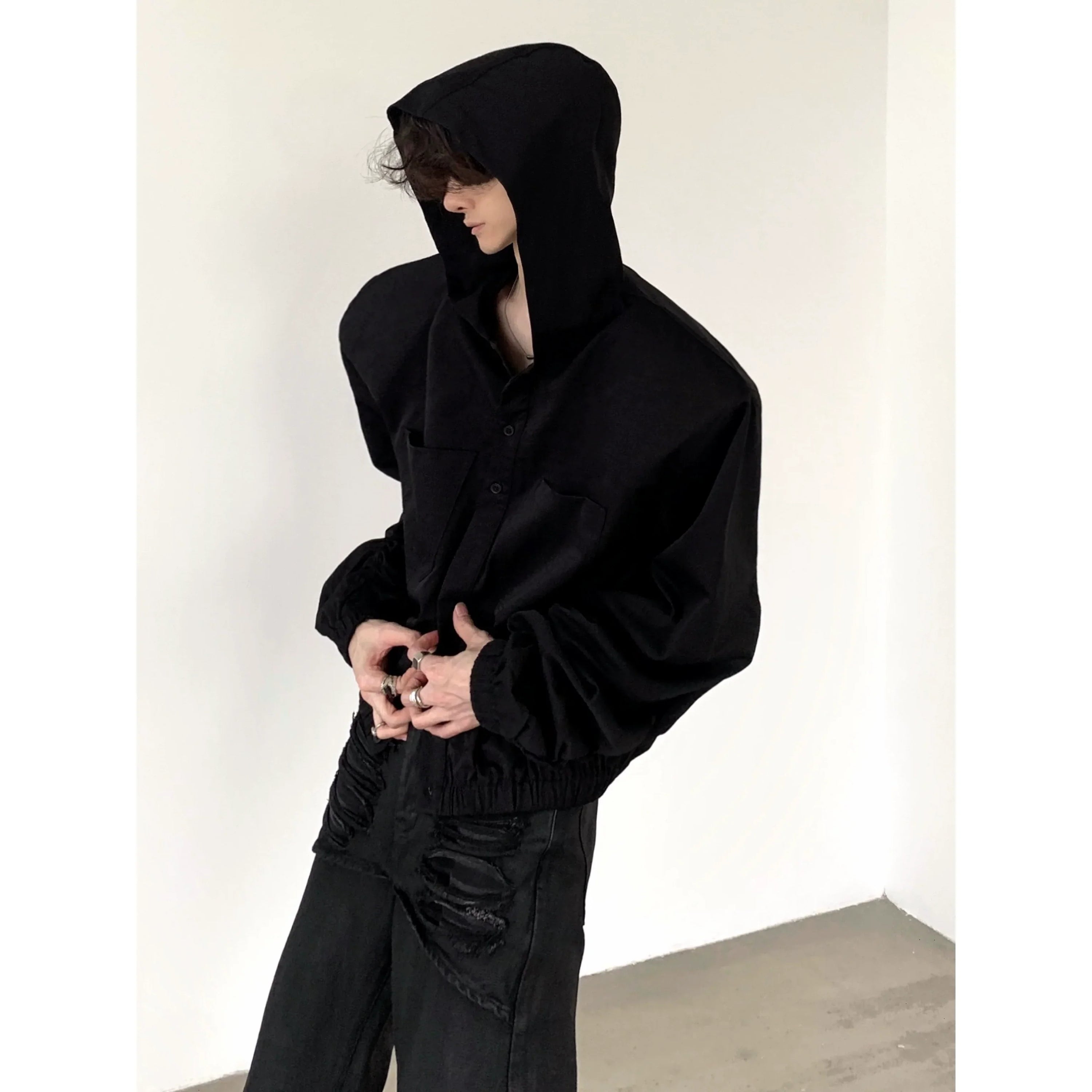 Short Hooded Long Sleeve Shirt