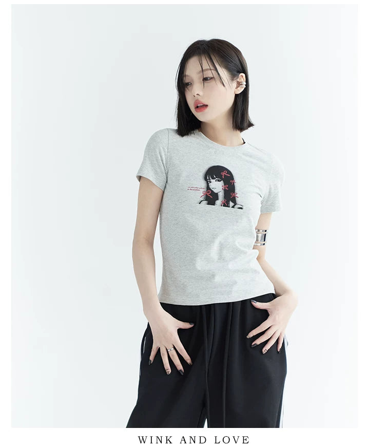 Girl Print Slim Fit Sleeve T-Shirt