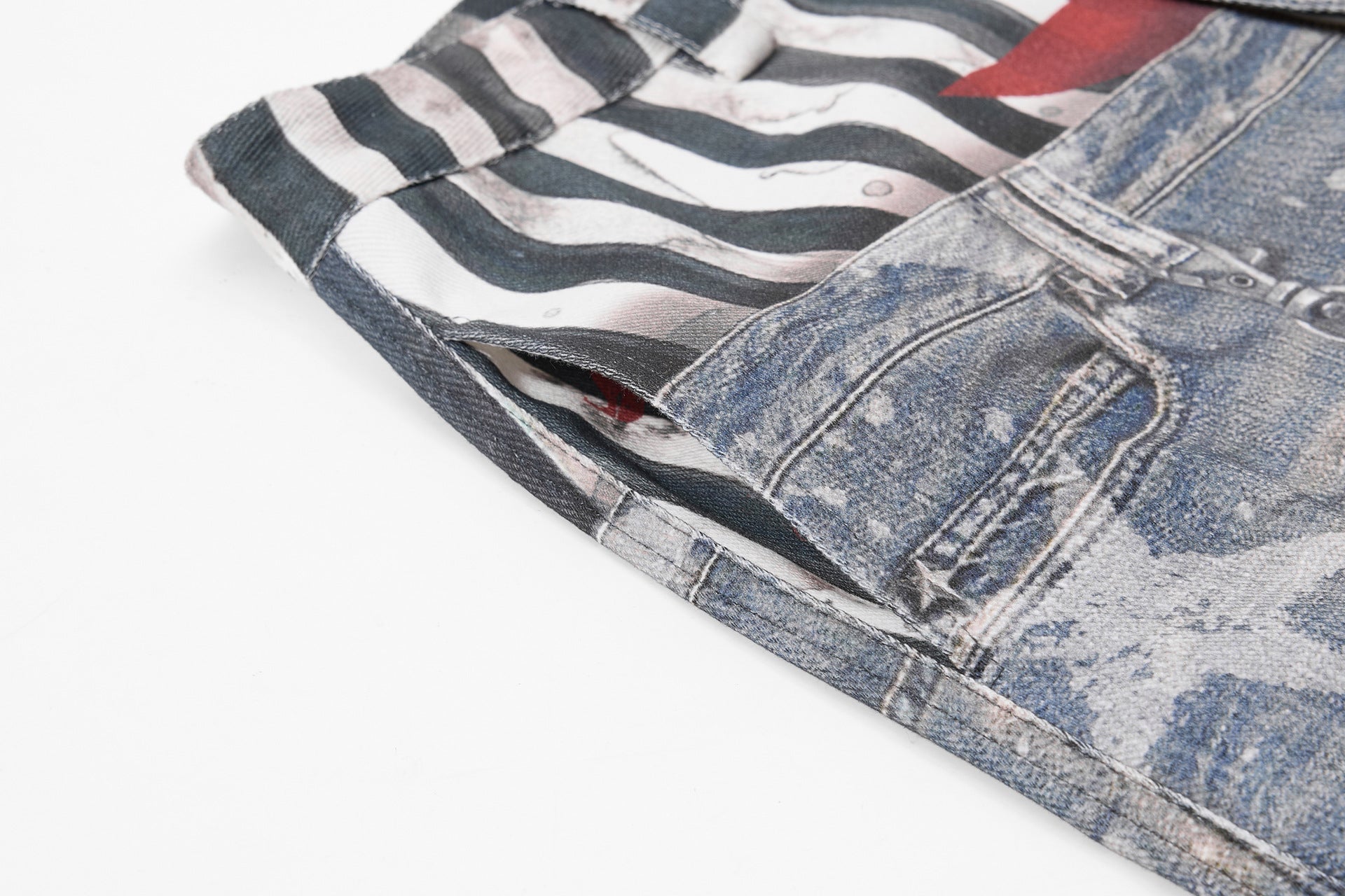 Star Print Fake Layered Curved Wide Leg Denim Jeans