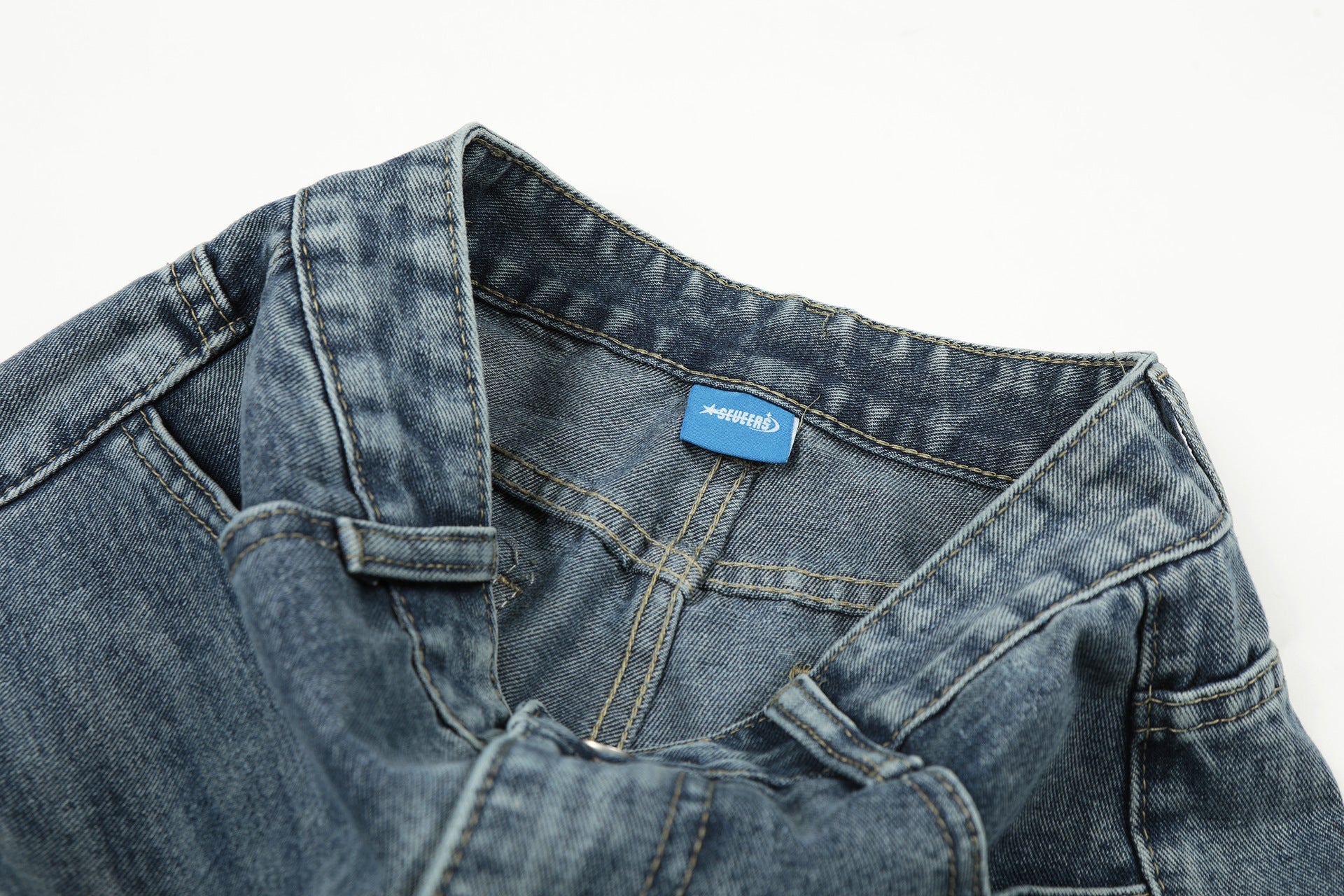 Washed Star Applique Wide Leg Denim Jeans