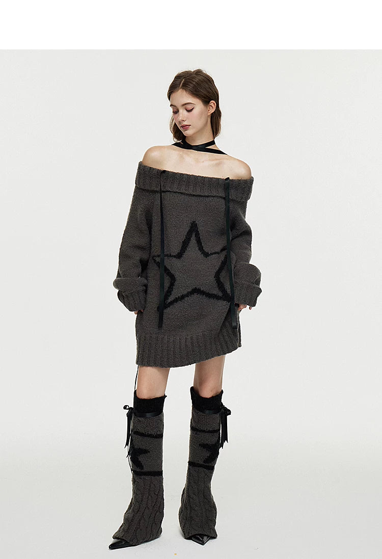 Multi-Way Off-Shoulder Wool Knit Sweater & Leg Cover