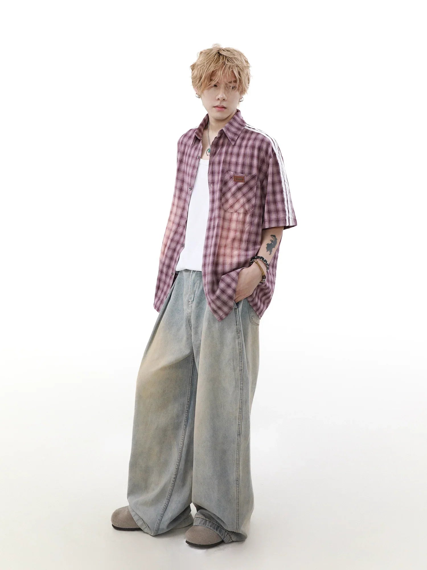 Three Bar Plaid Short Sleeve Shirt