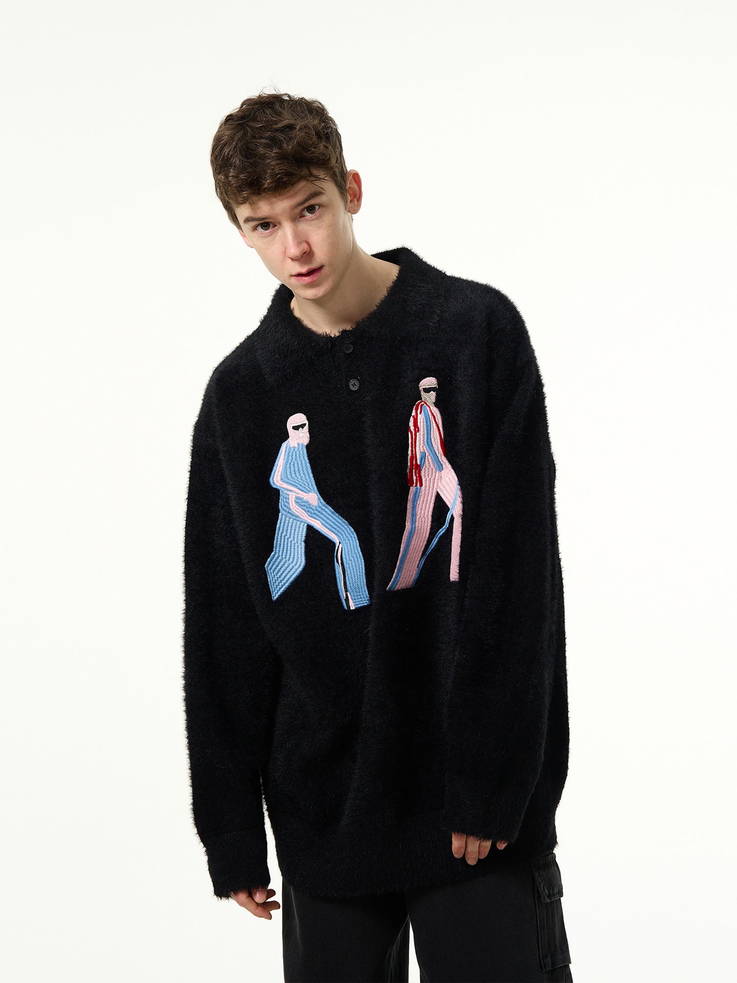 Mohair Embroidered Collar Knit Sweater