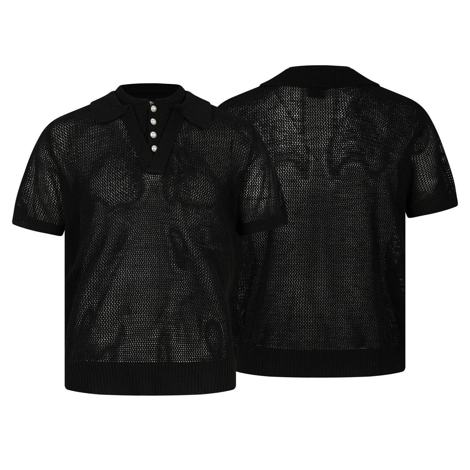 Openwork Short Sleeve Knit Polo Shirt