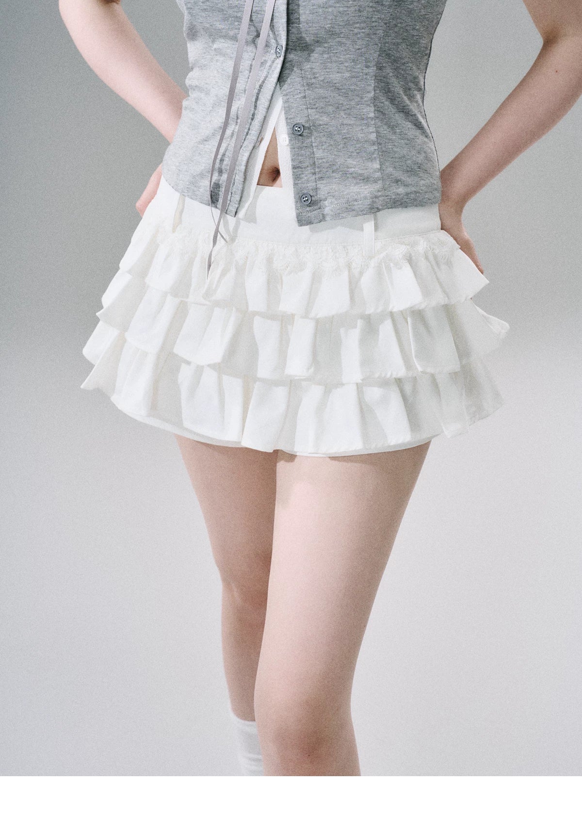 Sweet Girly Lace Ruffle Cargo Skirt