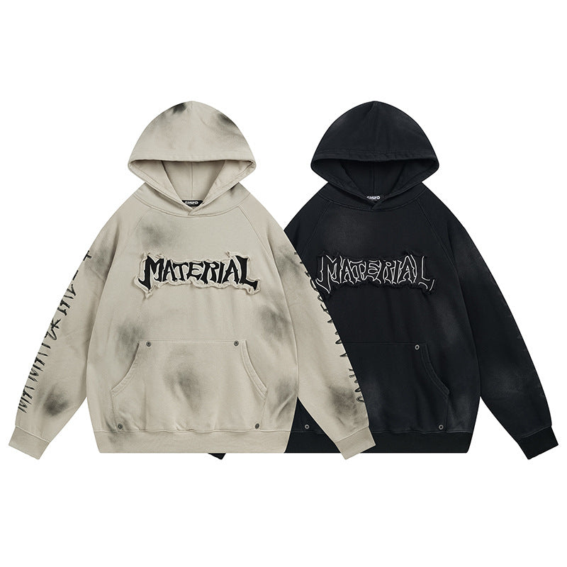 Heavyweight Washed Patch Embroidery Pullover Hoodie