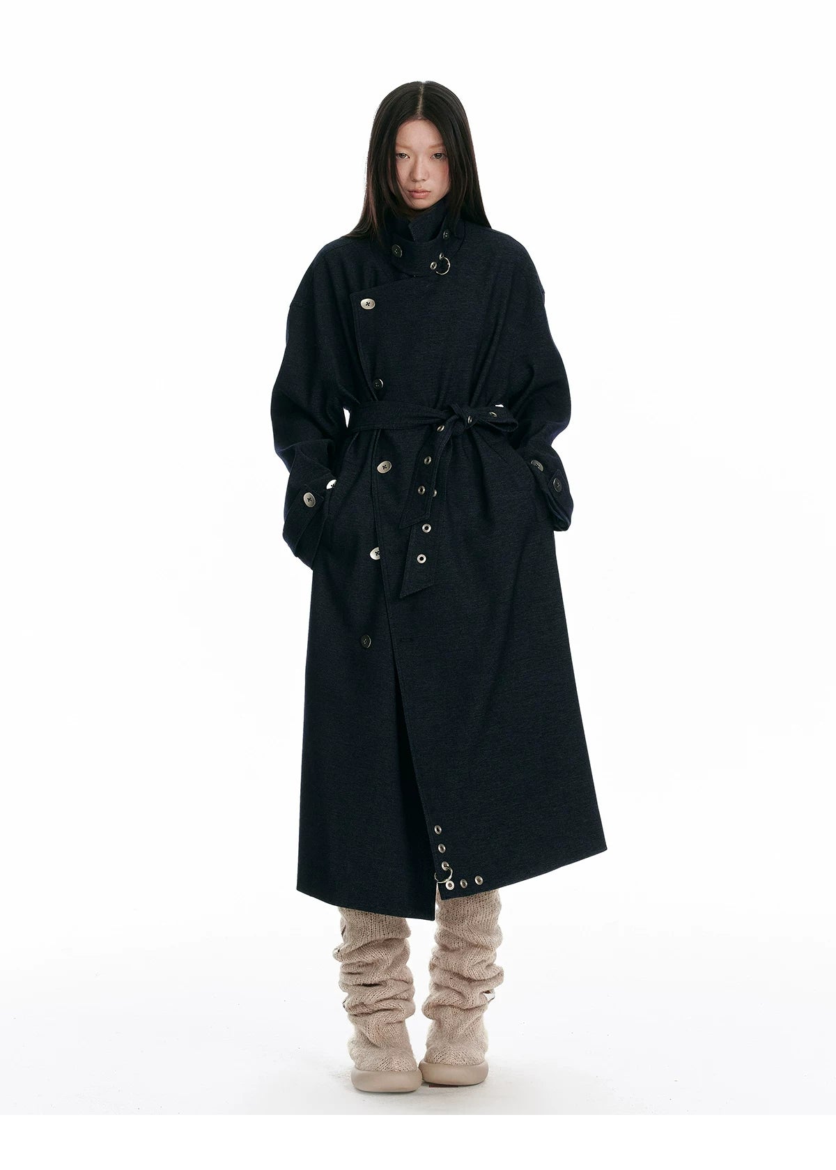 Double-Breasted Large Lapel Long Coat