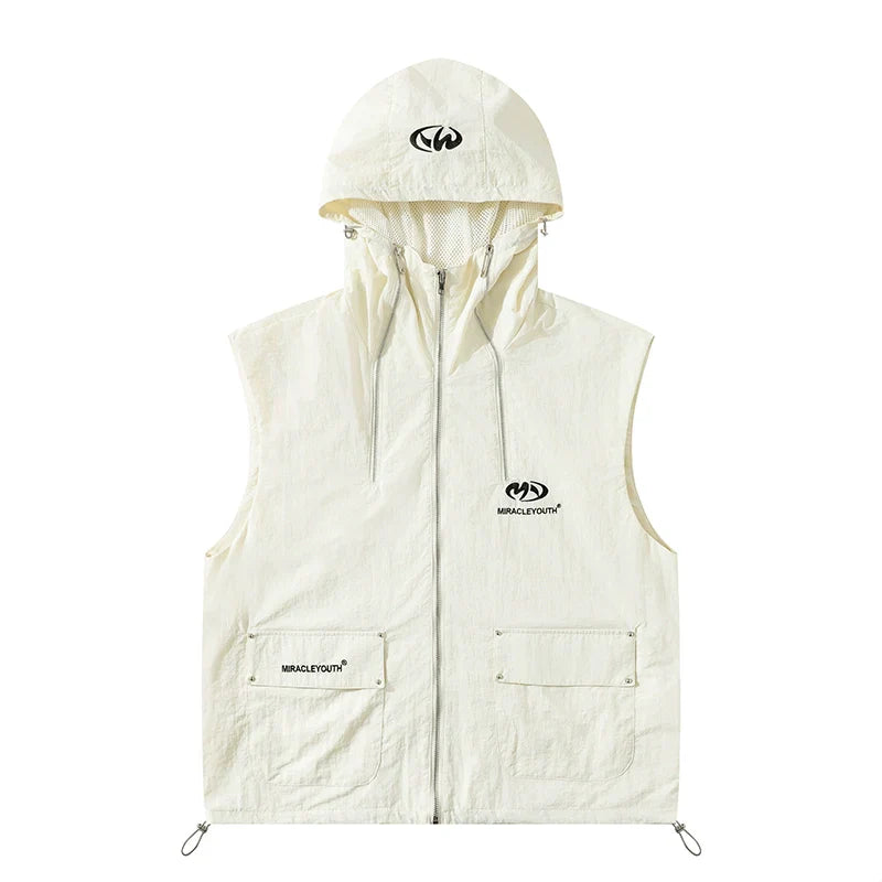 Embroidery Zipper Hooded Vest