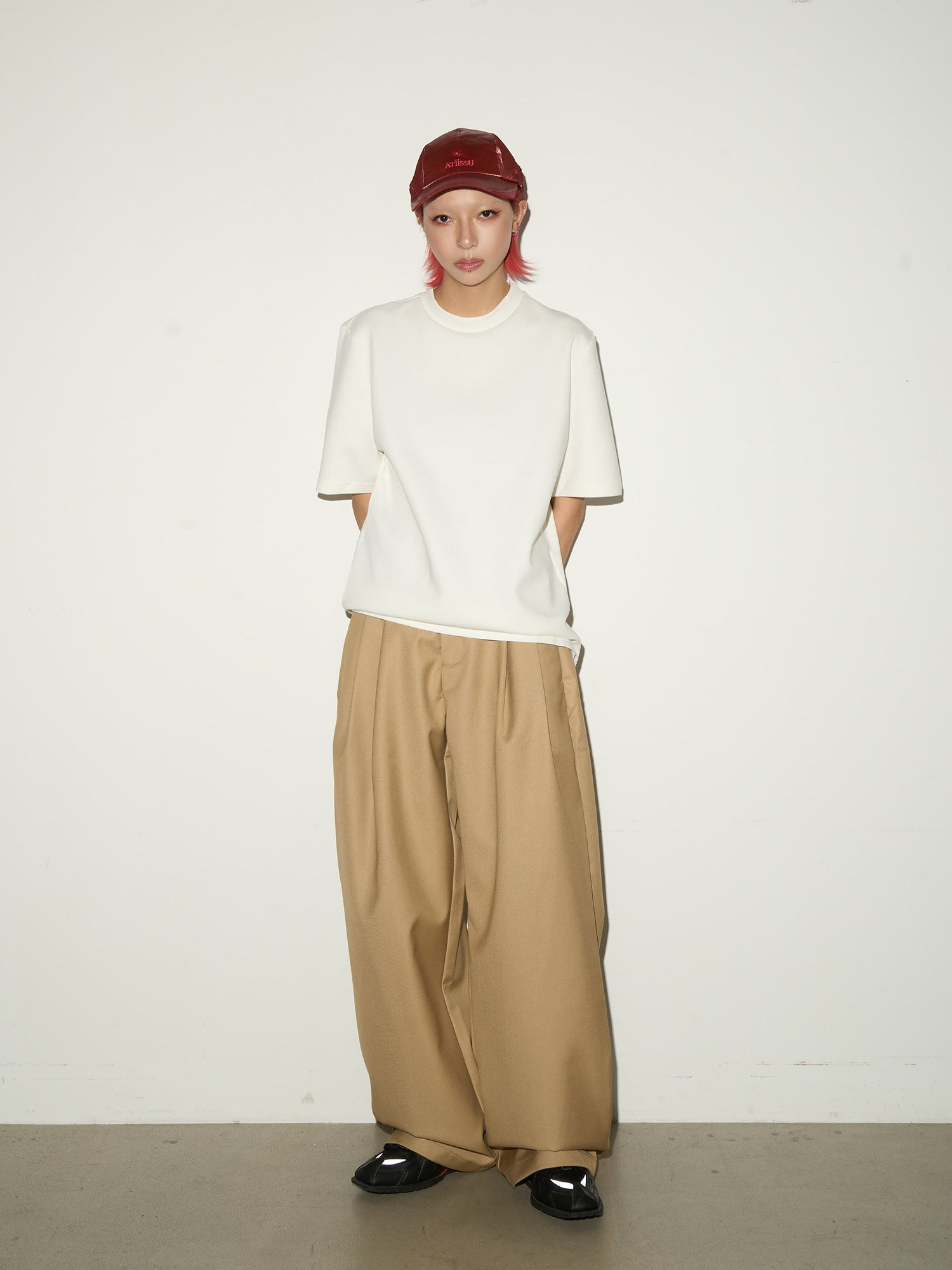 Double Pleats Elastic Waist Straight Trousers