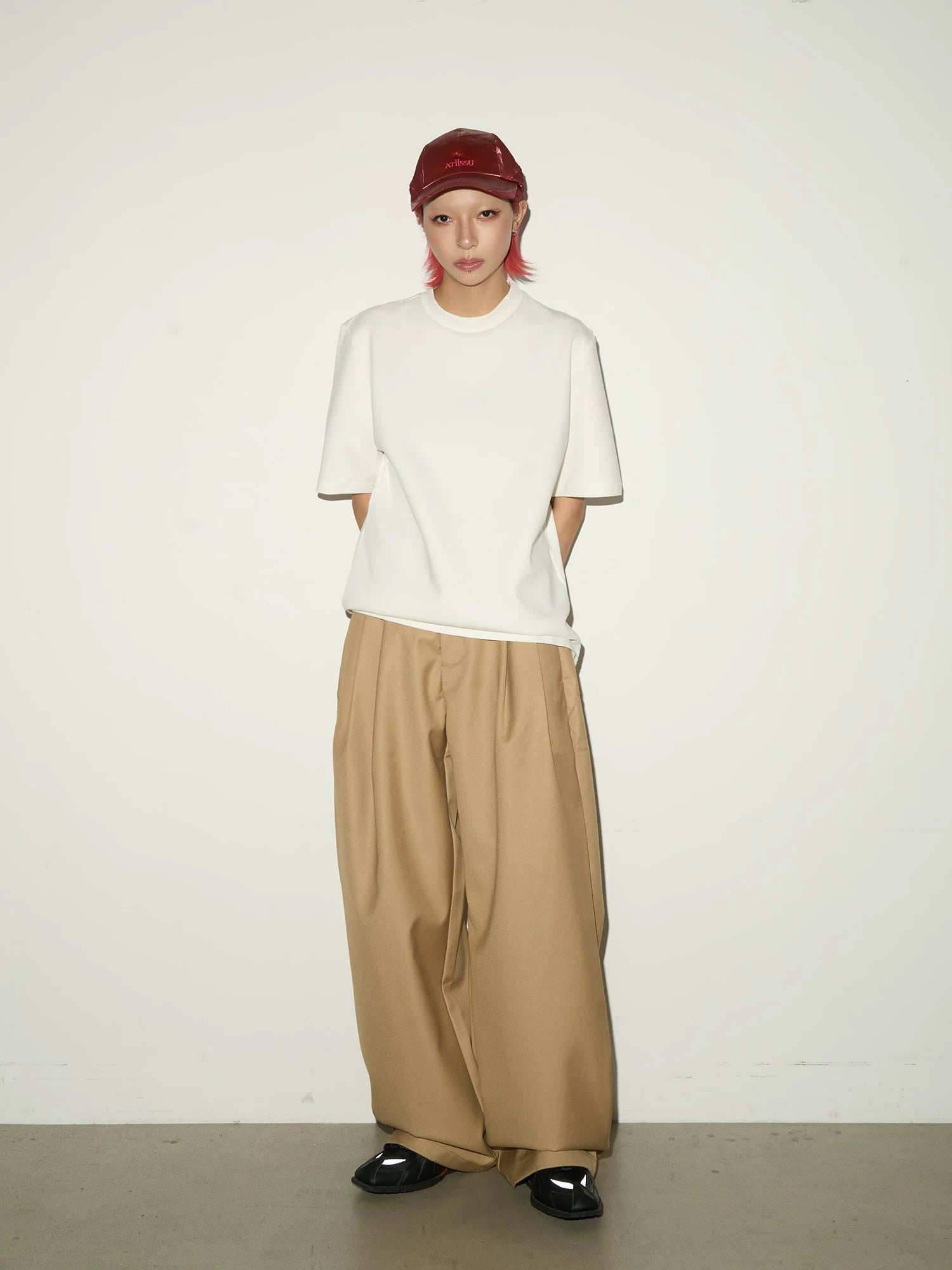 Double Pleats Elastic Waist Straight Trousers