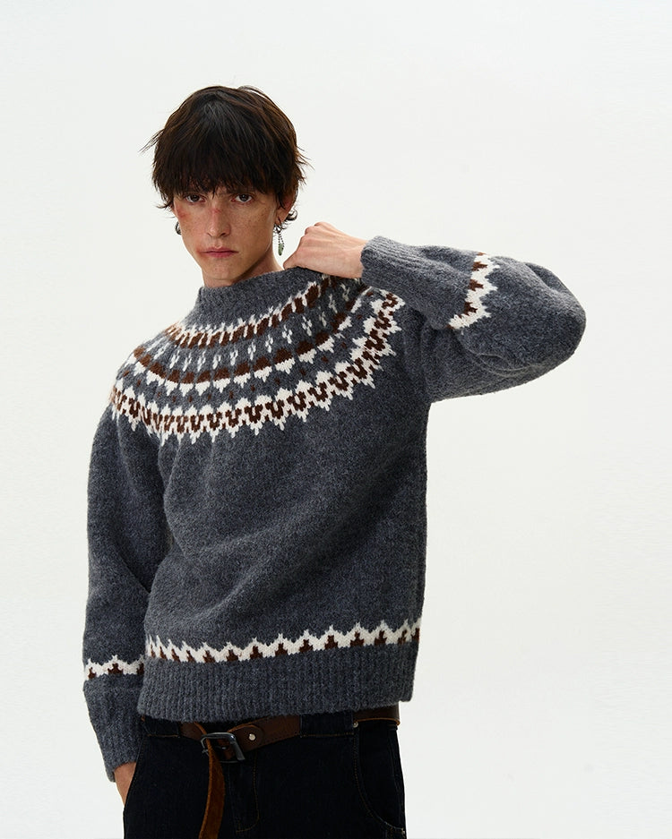 Suéter vintage de cuello redondo en jacquard