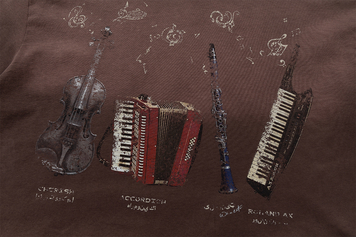Instrument Print Washed Short Sleeve T-Shirt