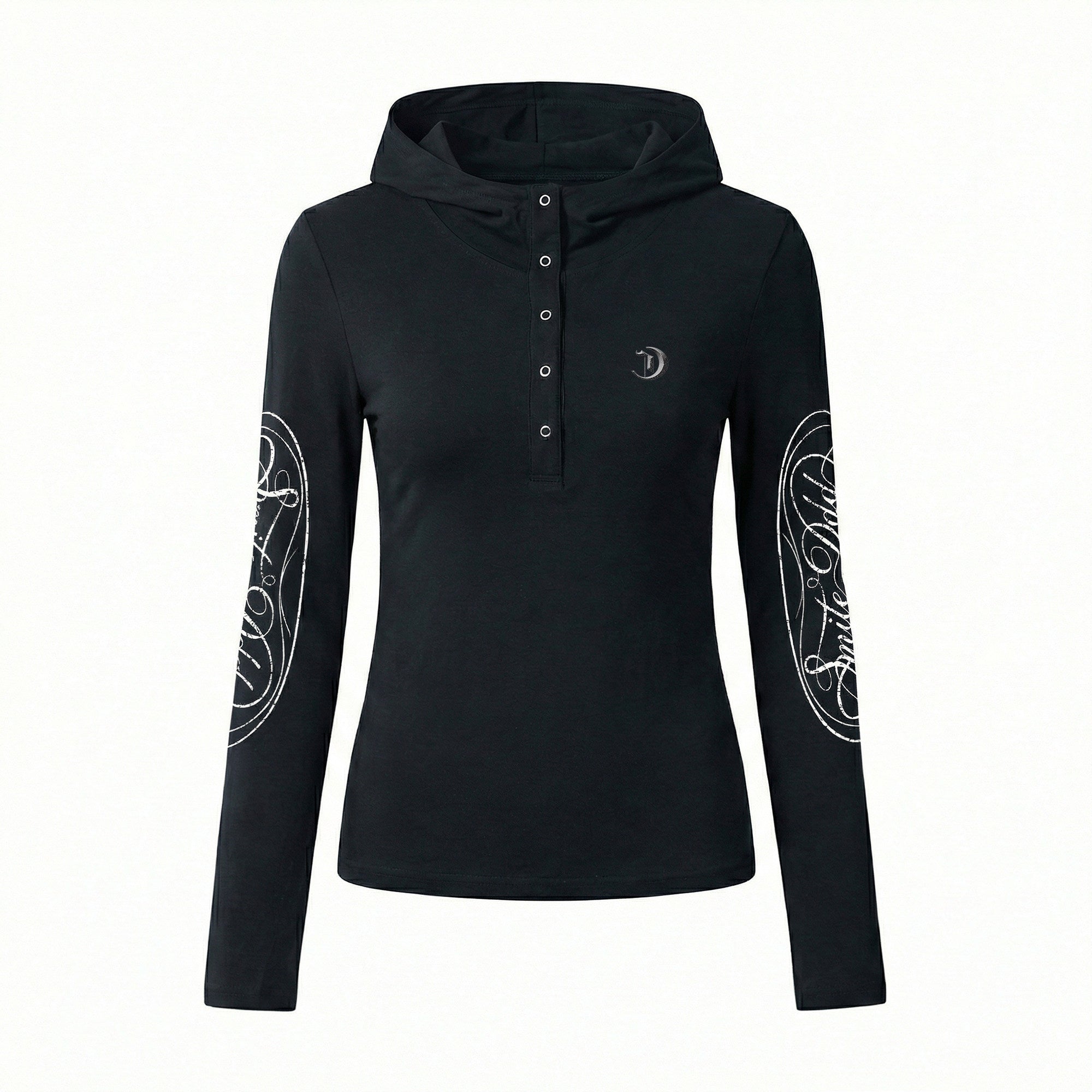 Hooded Button Print Long Sleeve T-Shirt