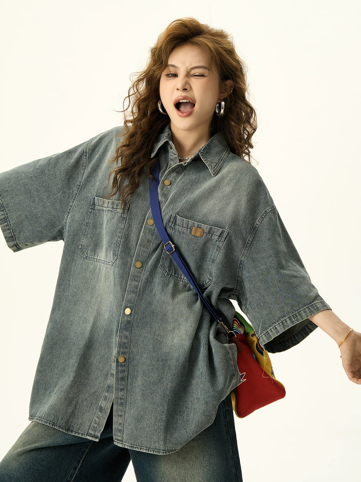 Washed Denim Short Sleeve Shirt
