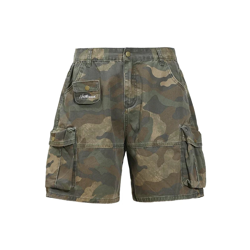 Washed Multi-Pocket Wide Leg Cargo Short Pants