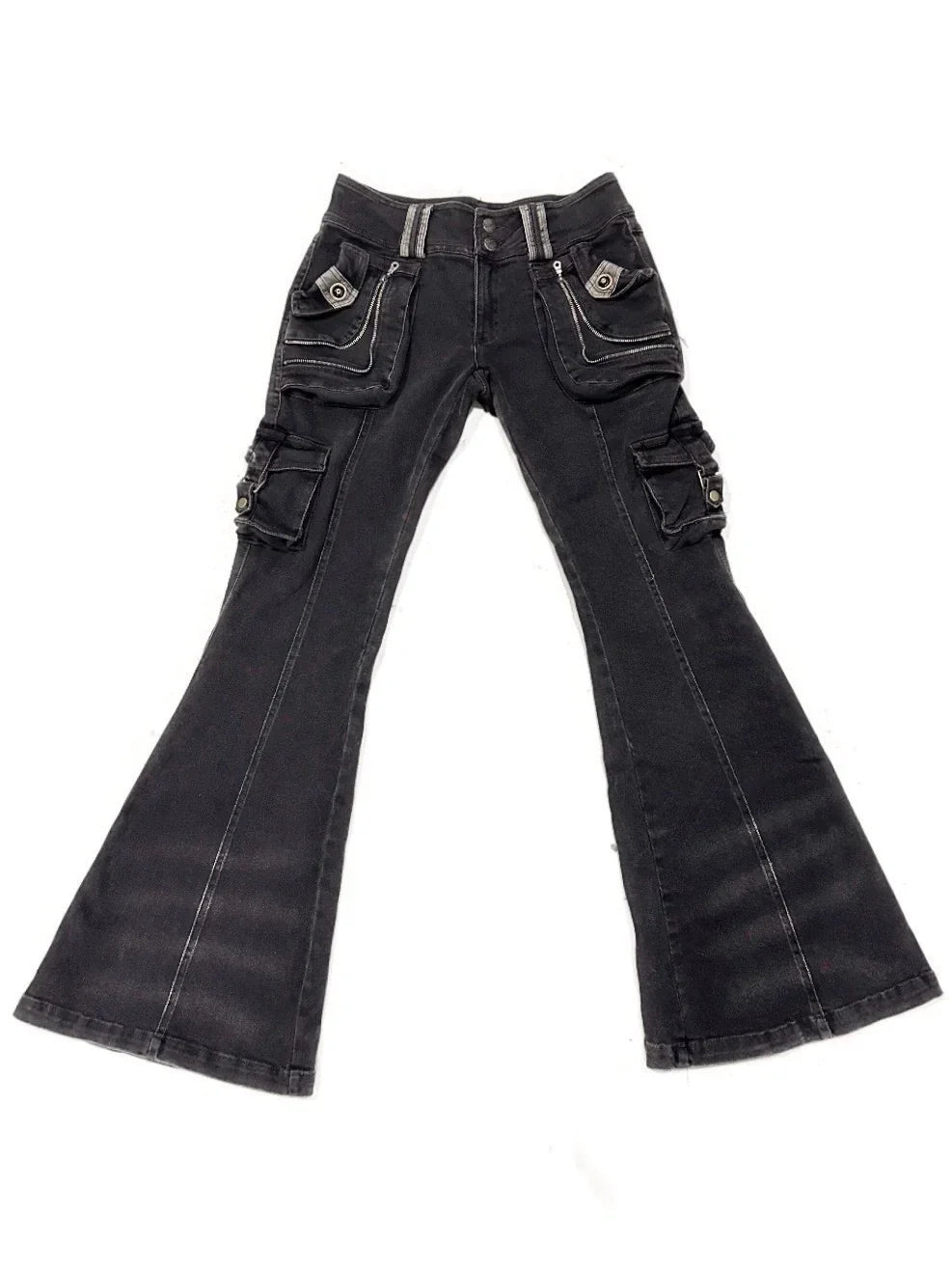 Multi-Pocket Stretch Flare Denim Pants