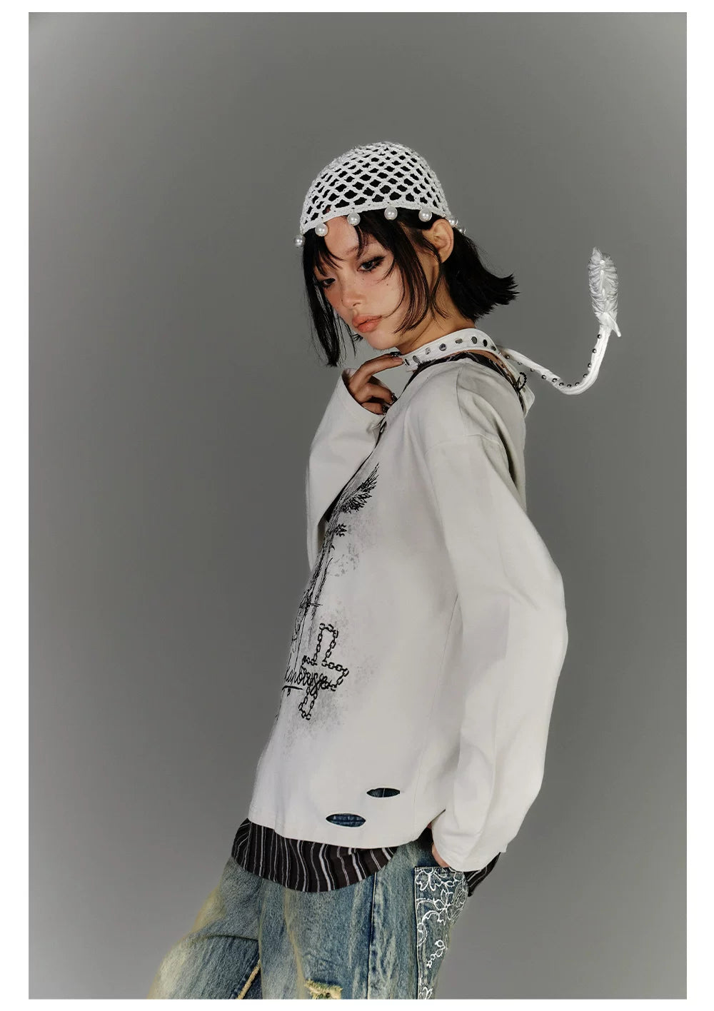 Off-Shoulder Asymmetrical Punk Long Sleeve T-Shirt
