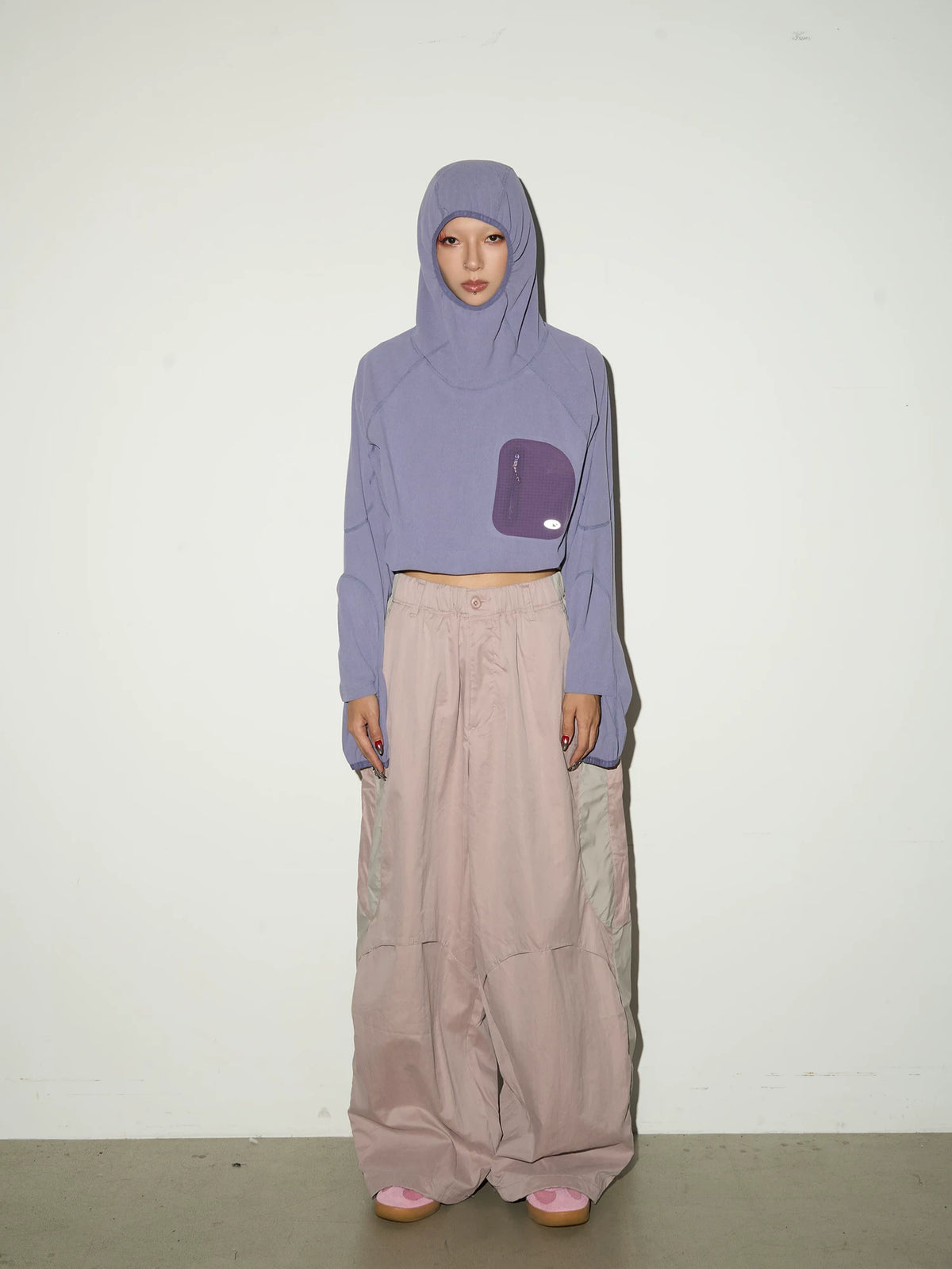 Oversize Nylon Hooded Jacket & Panel Wide Leg Pants Setup