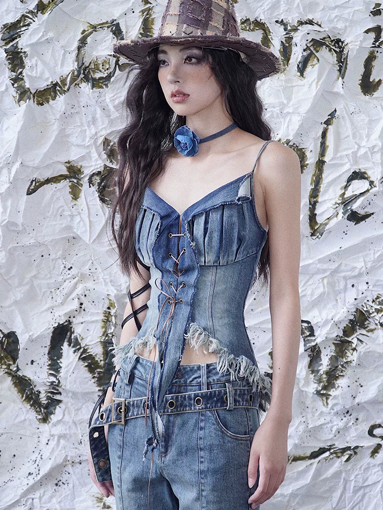 Tie-Strap Denim Tube Top