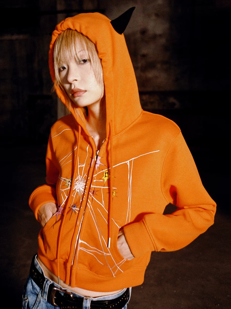 Cracked Print Zipper Hoodie