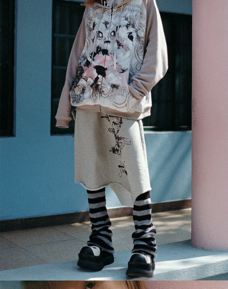 Sweat à capuche oversize à motif lapin avec fermeture éclair