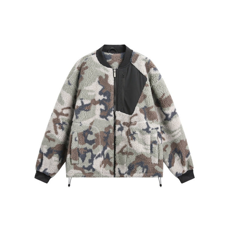 American Retro Patchwork camouflage Lambswool Jacket
