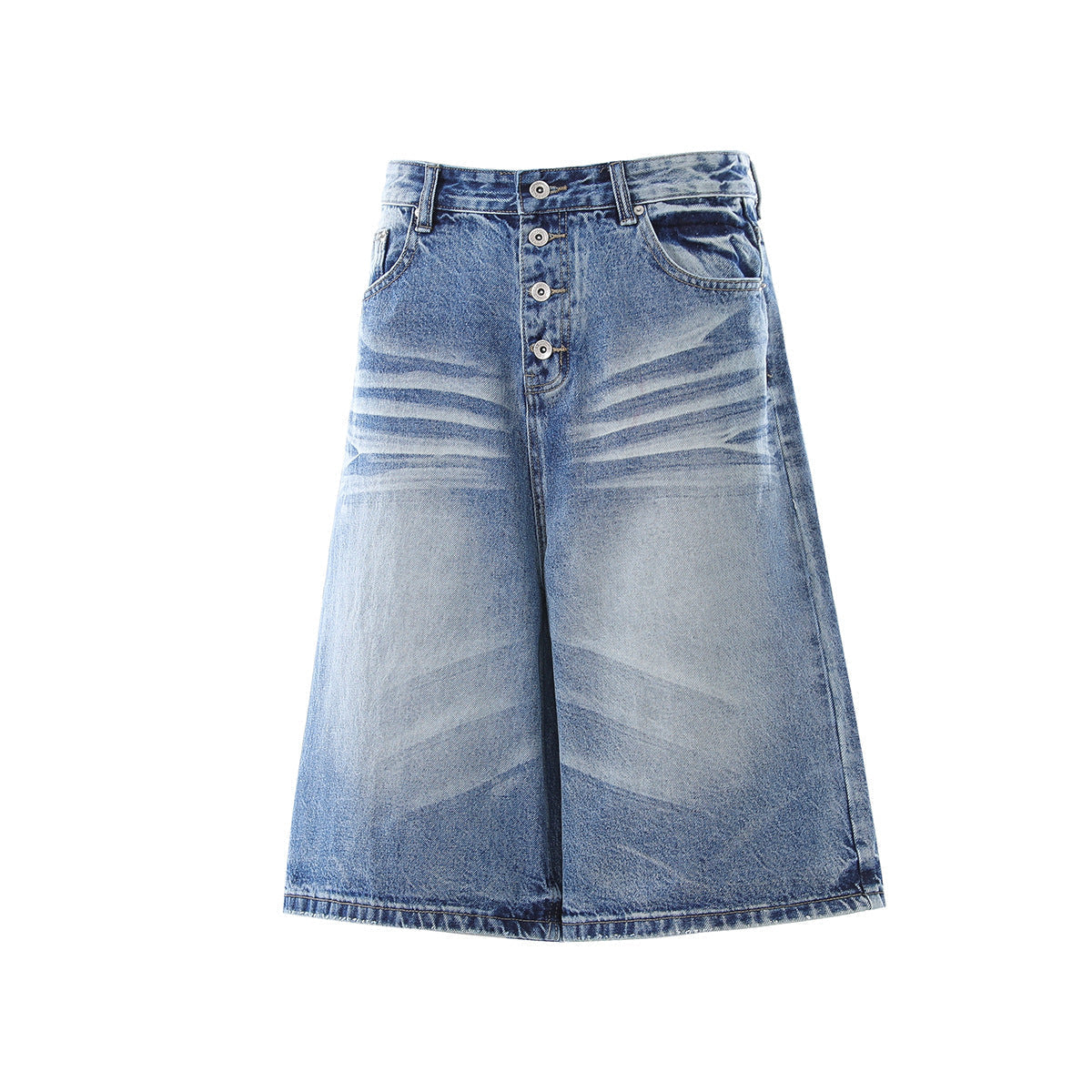 Washed Whisker Wide Leg Curved Jort