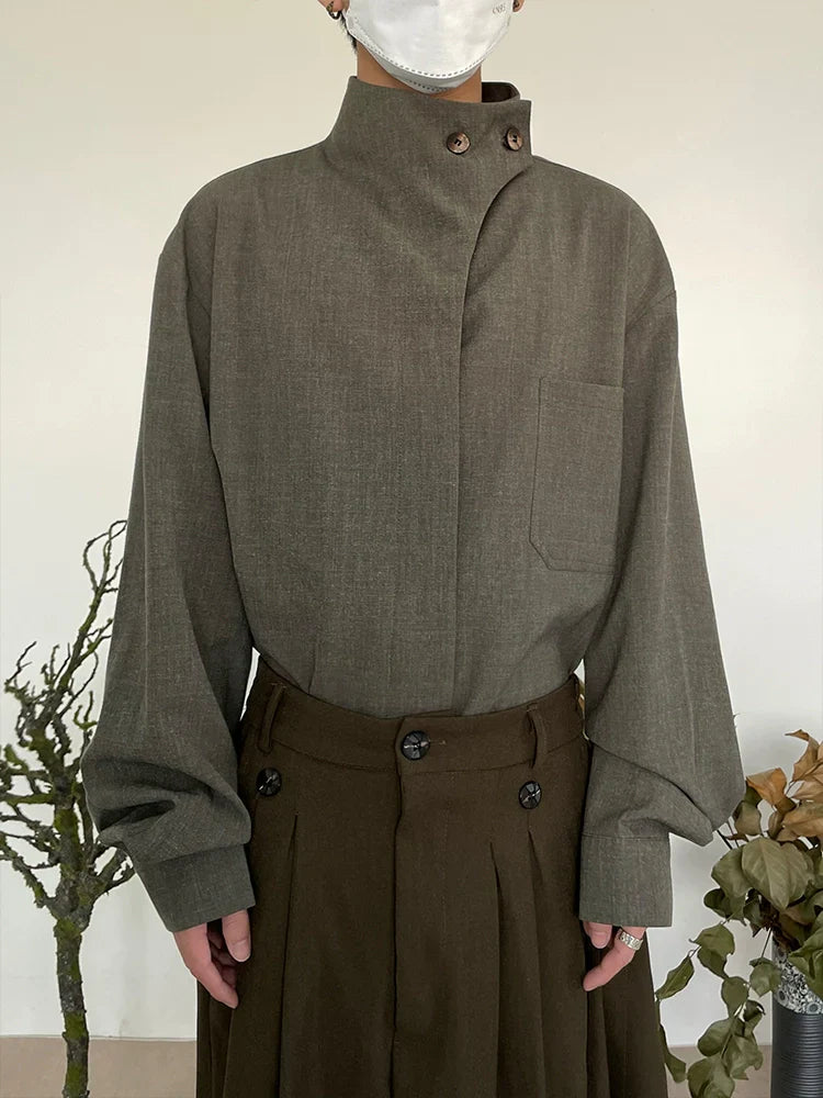 Minimalist French Standing-Collar Long Sleeve Shirt
