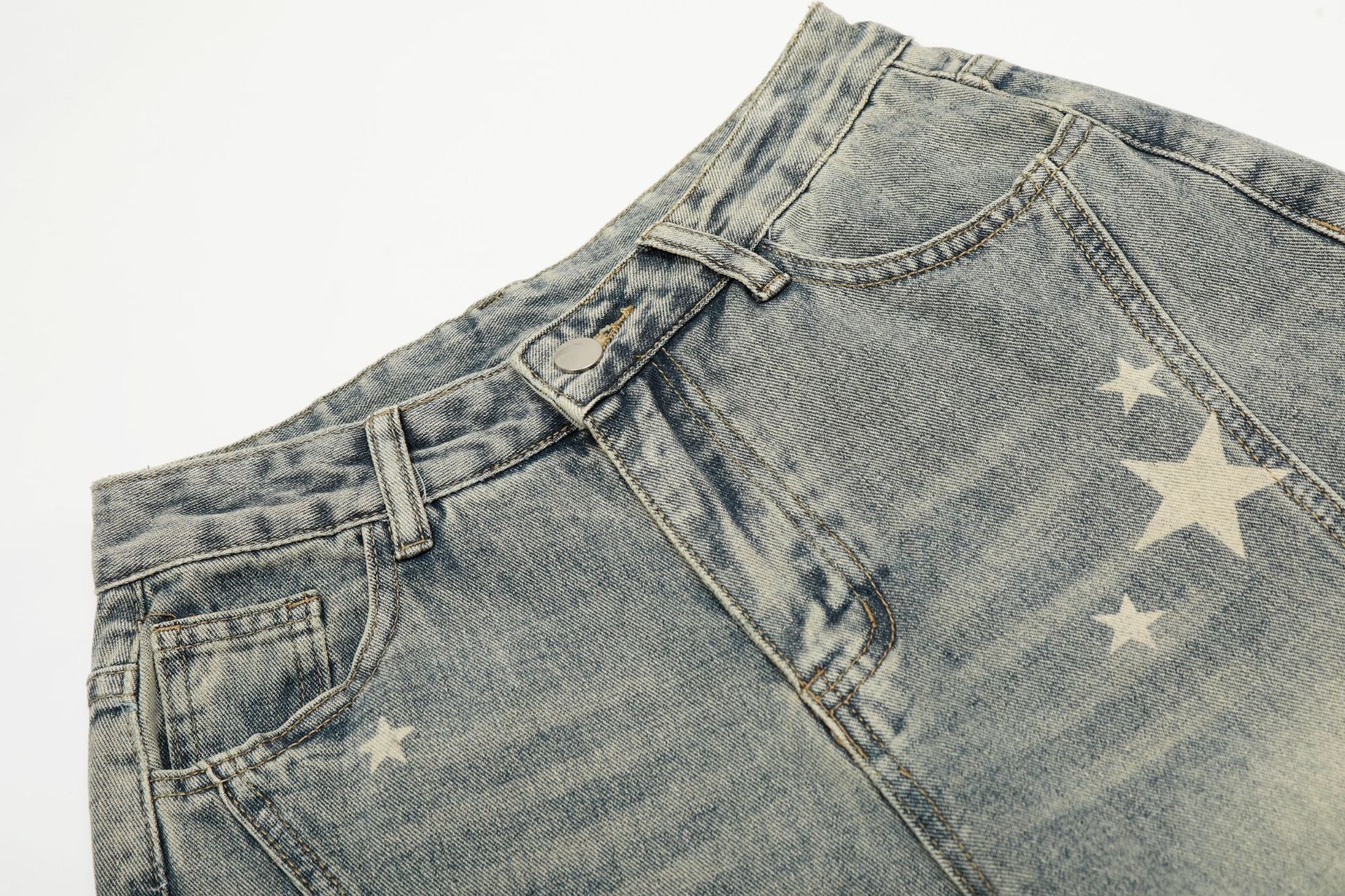 Star Print Curved Denim Jeans