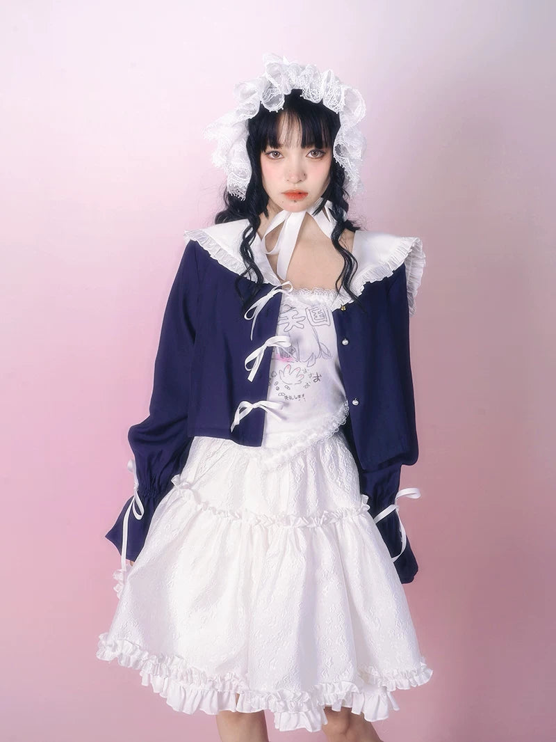 Bow Lace-Up Jacquard Lightweight Jacket