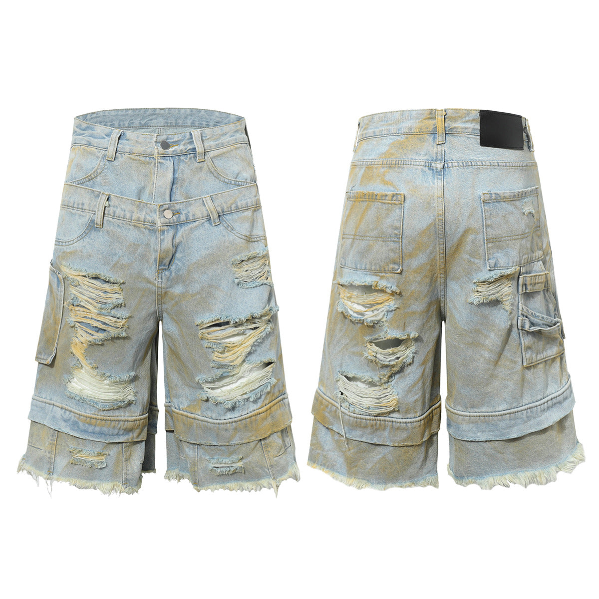 Washed Damage Denim Jort