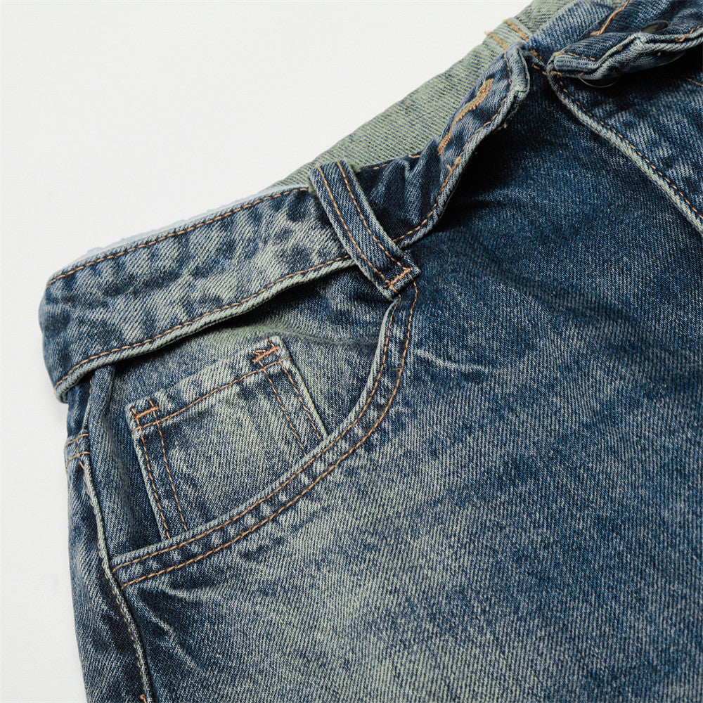 Retro Wide-Leg Denim Jeans - Pants