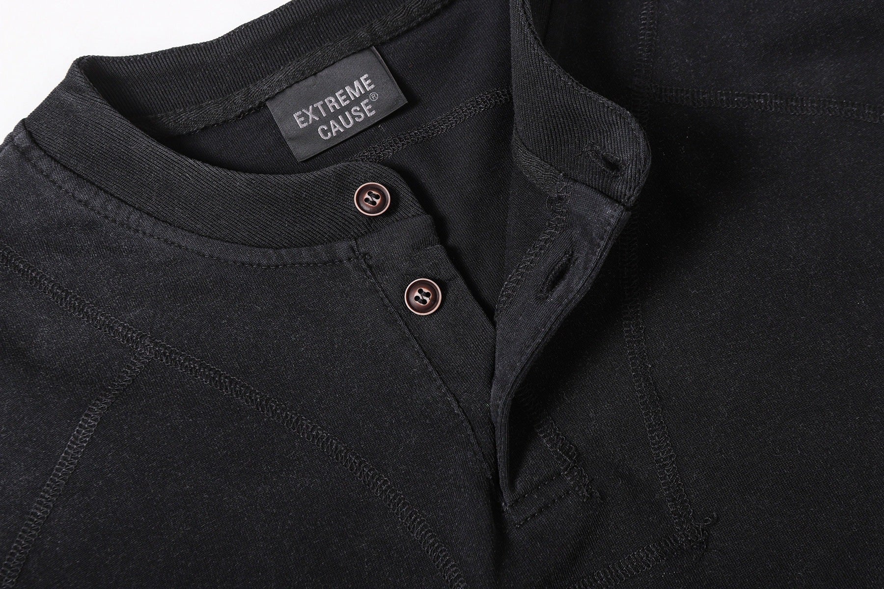 Semi-Open Collar Washed Short Sleeve T-Shirt