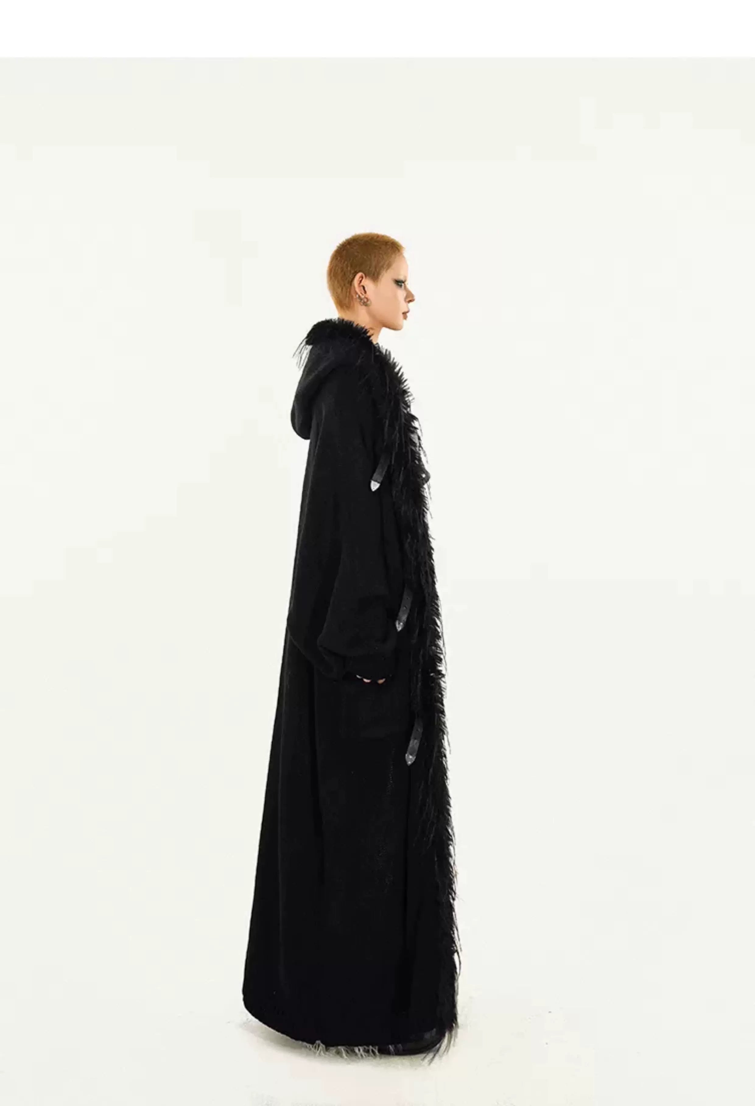 Fake Fur Collar Oversize Knit Coat