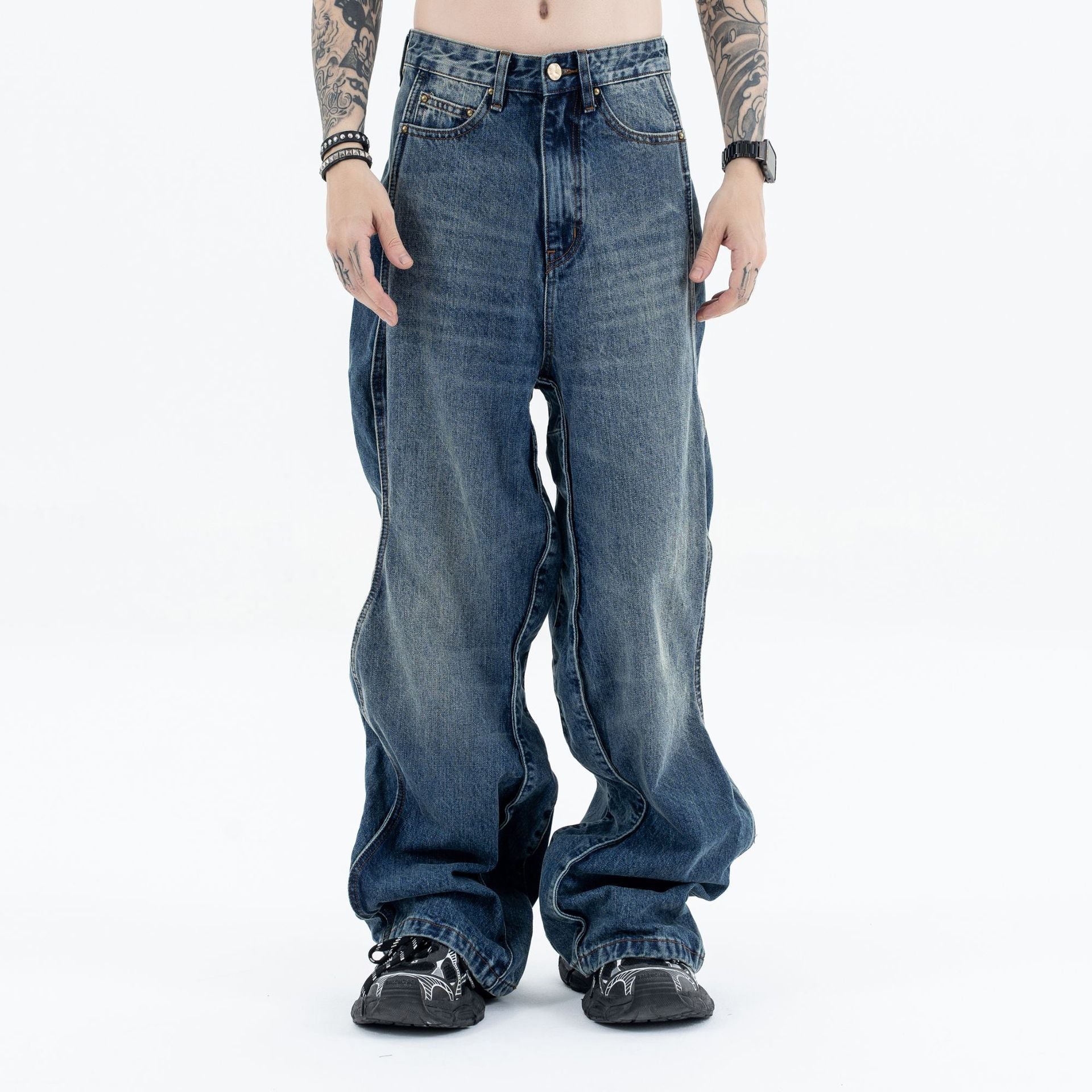Retro Wavy Loose Denim Jeans