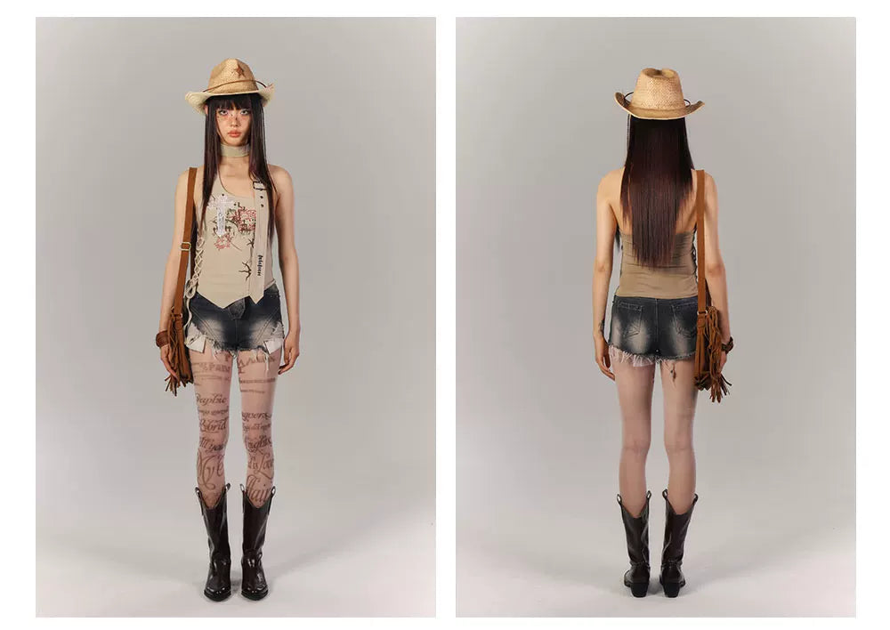 Washed Damage Fray Short Denim Jeans