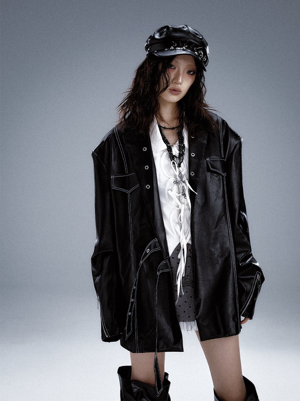 Metal Accents Heavy PU Leather Jacket