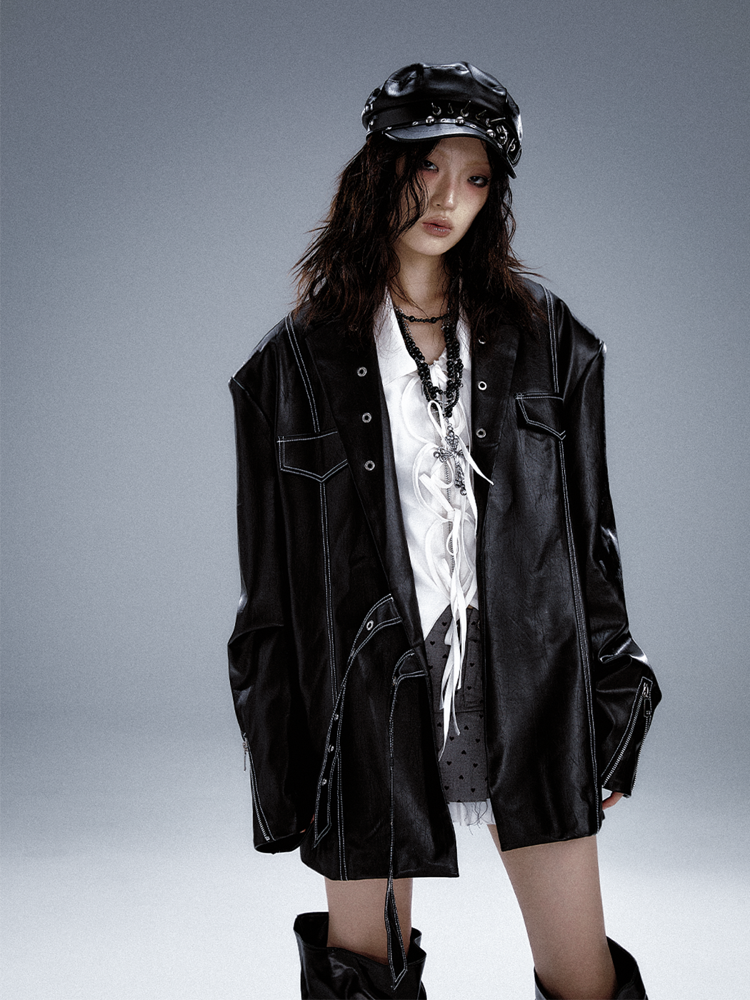 Metal Accents Heavy PU Leather Jacket